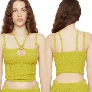 Danielle Guizio Women's Green and Yellow Crop-top